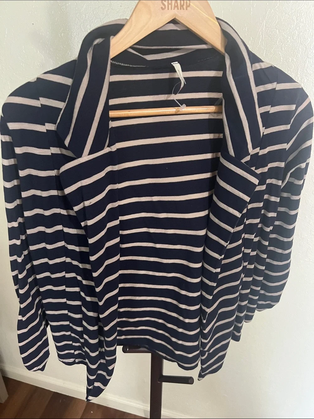 Striped Open-Front Women’s Cardigan Sweater navy blue